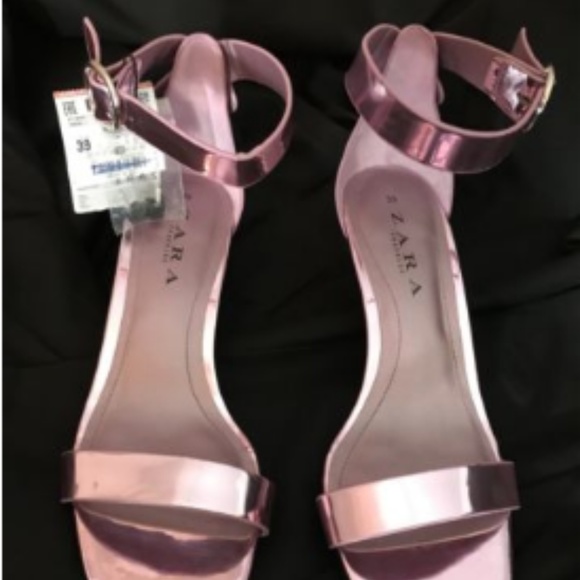 pink metallic sandal heels
